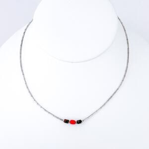 Estate Sterling Silver 925 Coral Wood Bead Tube Necklace 14.5”